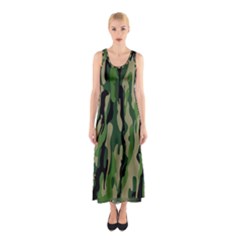 Green Military Vector Pattern Texture Sleeveless Maxi Dress