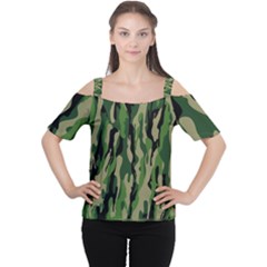 Green Military Vector Pattern Texture Women s Cutout Shoulder Tee