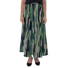 Green Military Vector Pattern Texture Flared Maxi Skirt