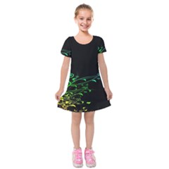 Abstract Colorful Plants Kids  Short Sleeve Velvet Dress