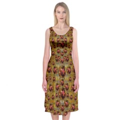 Angels In Gold And Flowers Of Paradise Rocks Midi Sleeveless Dress by pepitasart