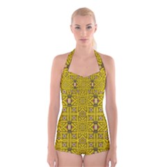 Stars And Flowers In The Forest Of Paradise Love Popart Boyleg Halter Swimsuit  by pepitasart