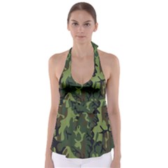 Military Camouflage Pattern Babydoll Tankini Top