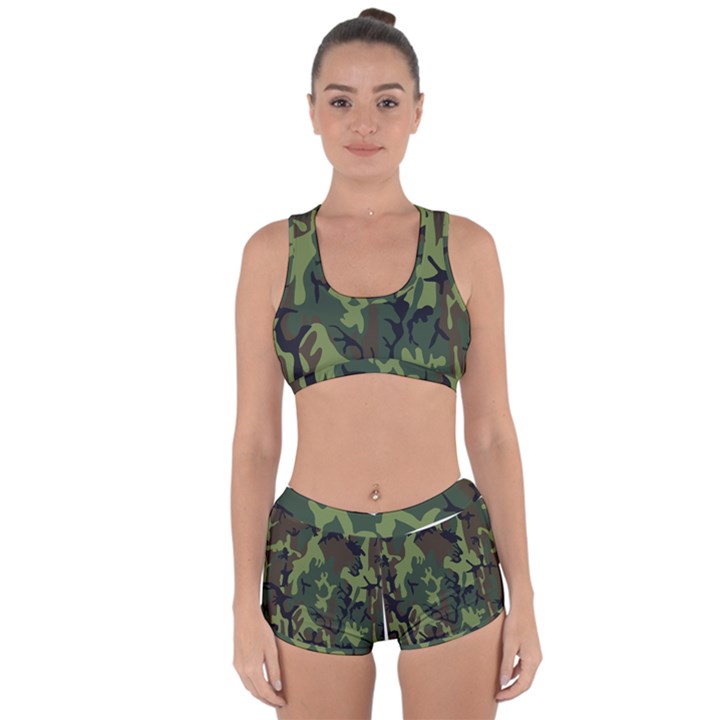 Military Camouflage Pattern Racerback Boyleg Bikini Set