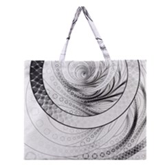 Enso, A Perfect Black And White Zen Fractal Circle Zipper Large Tote Bag by jayaprime