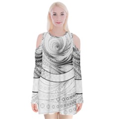 Enso, A Perfect Black And White Zen Fractal Circle Velvet Long Sleeve Shoulder Cutout Dress by jayaprime