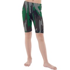 Army Green Camouflage Kids  Mid Length Swim Shorts