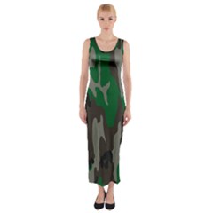 Army Green Camouflage Fitted Maxi Dress