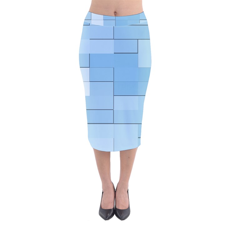 Blue Squares Iphone 5 Wallpaper Velvet Midi Pencil Skirt