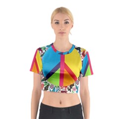 Peace Sign Animals Pattern Cotton Crop Top by BangZart