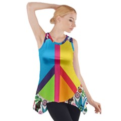 Peace Sign Animals Pattern Side Drop Tank Tunic