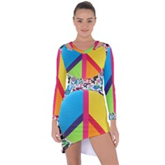 Peace Sign Animals Pattern Asymmetric Cut-out Shift Dress by BangZart