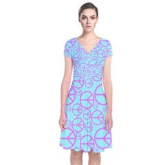 Peace Sign Backgrounds Short Sleeve Front Wrap Dress