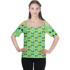 Alien Pattern Women s Cutout Shoulder Tee