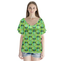 Alien Pattern Flutter Sleeve Top