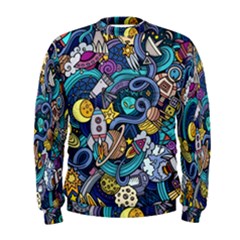 Cartoon Hand Drawn Doodles On The Subject Of Space Style Theme Seamless Pattern Vector Background Men s Sweatshirt