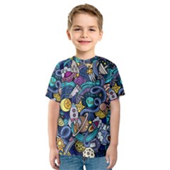 Cartoon Hand Drawn Doodles On The Subject Of Space Style Theme Seamless Pattern Vector Background Kids  Sport Mesh Tee