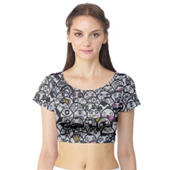 Alien Crowd Pattern Short Sleeve Crop Top (tight Fit) by BangZart