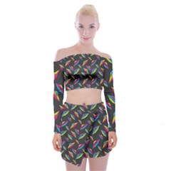 Alien Patterns Vector Graphic Off Shoulder Top With Skirt Set by BangZart