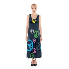 Peace & Love Pattern Sleeveless Maxi Dress