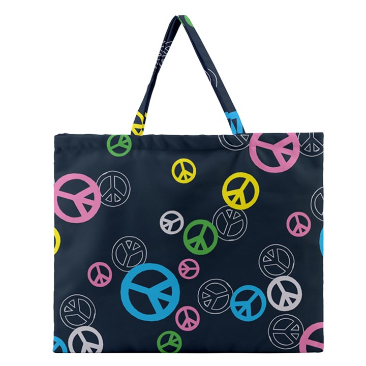 Peace & Love Pattern Zipper Large Tote Bag