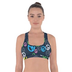 Peace & Love Pattern Cross Back Sports Bra by BangZart