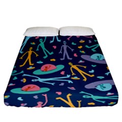 Alien Pattern Blue Fitted Sheet (california King Size)