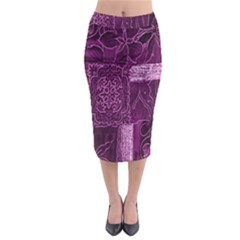 Purple Background Patchwork Flowers Midi Pencil Skirt