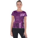 Purple Background Patchwork Flowers Short Sleeve Sports Top  View1