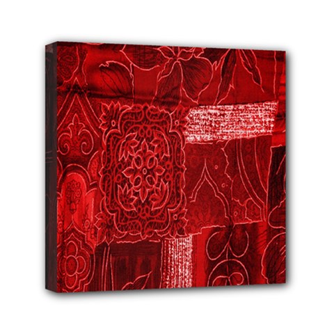 Red Background Patchwork Flowers Mini Canvas 6  X 6  by BangZart