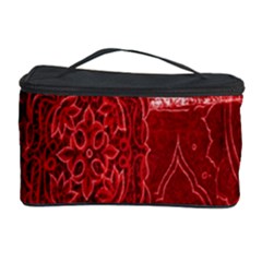 Red Background Patchwork Flowers Cosmetic Storage Case