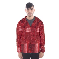 Red Background Patchwork Flowers Hooded Wind Breaker (men)