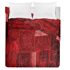 Red Background Patchwork Flowers Duvet Cover Double Side (queen Size)