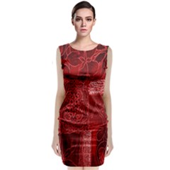 Red Background Patchwork Flowers Sleeveless Velvet Midi Dress