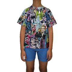 Vintage Horror Collage Pattern Kids  Short Sleeve Swimwear by BangZart