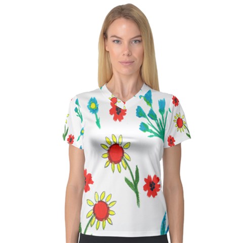 Flowers Fabric Design Women s V-neck Sport Mesh Tee by BangZart