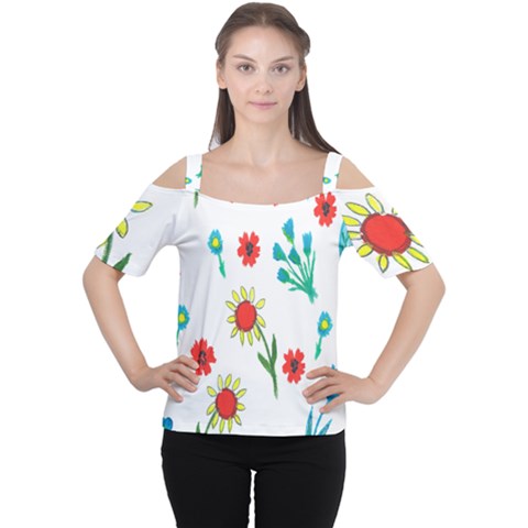 Flowers Fabric Design Women s Cutout Shoulder Tee by BangZart