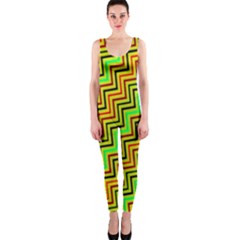 Green Red Brown Zig Zag Background Onepiece Catsuit