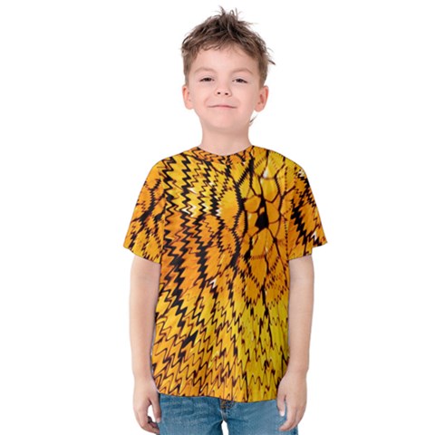 Yellow Chevron Zigzag Pattern Kids  Cotton Tee by BangZart