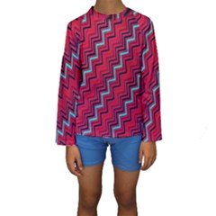 Red Turquoise Black Zig Zag Background Kids  Long Sleeve Swimwear