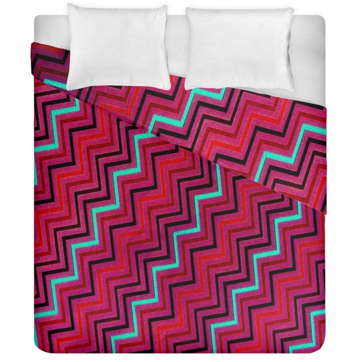 Red Turquoise Black Zig Zag Background Duvet Cover Double Side (California King Size)