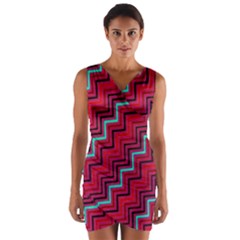 Red Turquoise Black Zig Zag Background Wrap Front Bodycon Dress