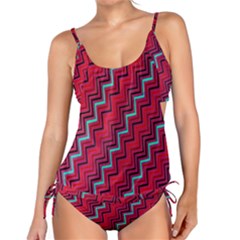 Red Turquoise Black Zig Zag Background Tankini