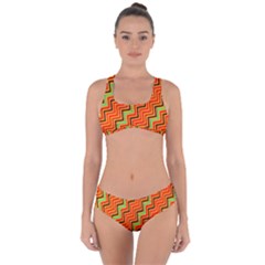 Orange Turquoise Red Zig Zag Background Criss Cross Bikini Set by BangZart
