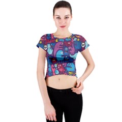 Hipster Pattern Animals And Tokyo Crew Neck Crop Top by BangZart