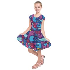 Hipster Pattern Animals And Tokyo Kids  Short Sleeve Dress