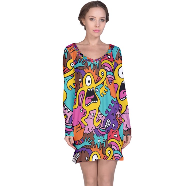 Monster Patterns Long Sleeve Nightdress