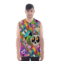 Crazy Illustrations & Funky Monster Pattern Men s Basketball Tank Top