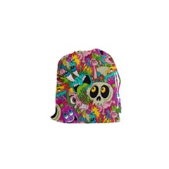 Crazy Illustrations & Funky Monster Pattern Drawstring Pouches (xs) 