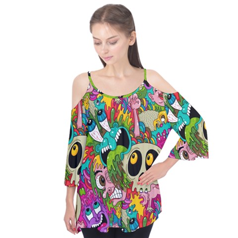 Crazy Illustrations & Funky Monster Pattern Flutter Tees by BangZart